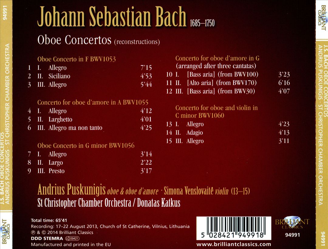 J.S. Bach: Oboe Concertos cover art