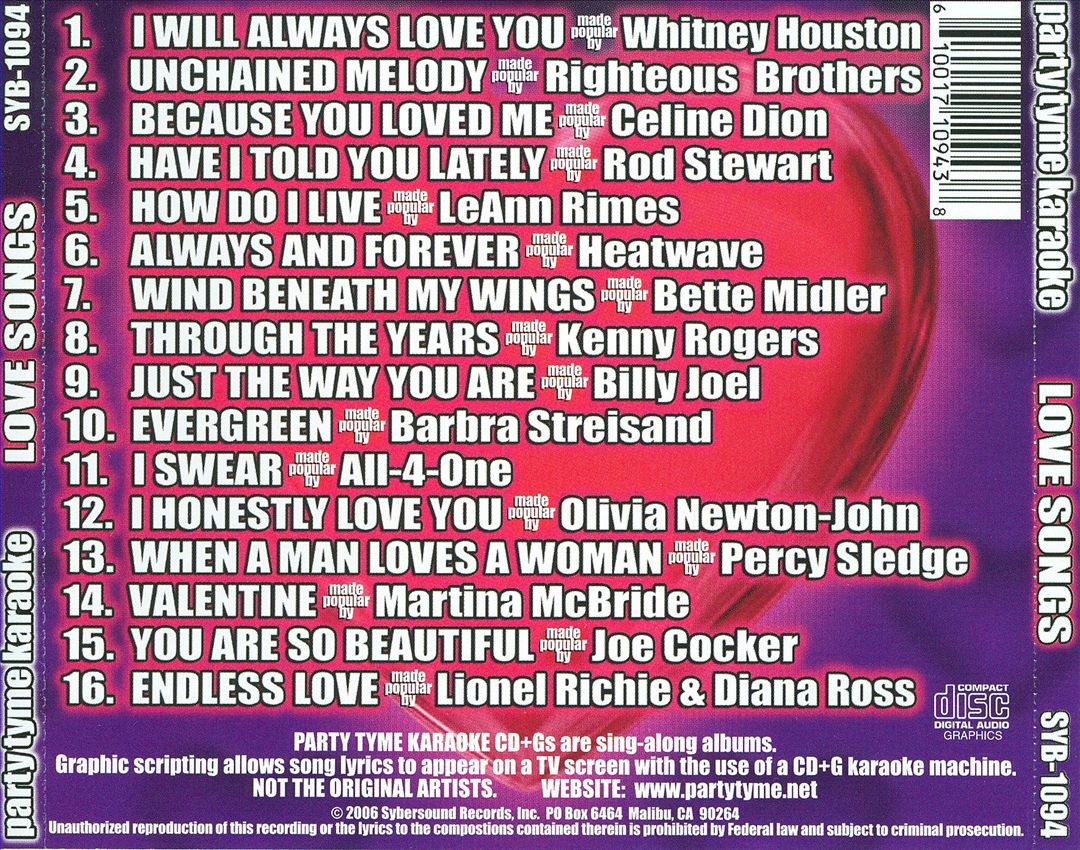 Party Tyme Karaoke: Love Songs cover art