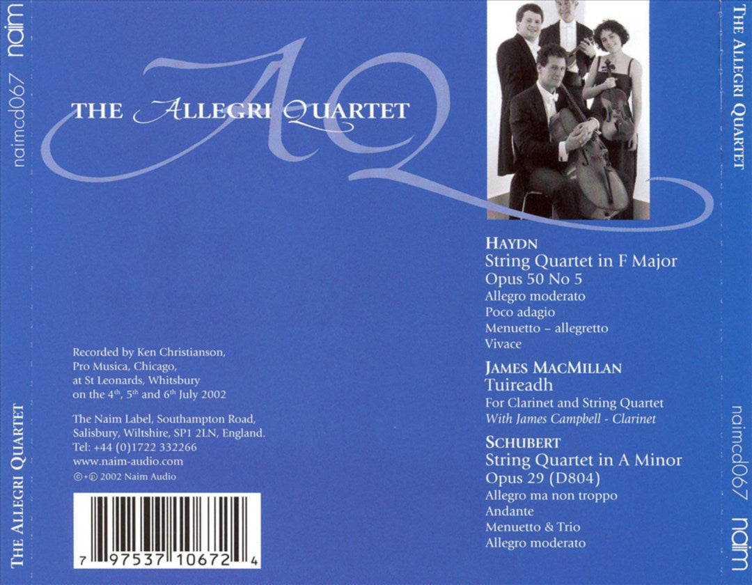 Haydn: String Quartet in F major, Op. 50 No. 5; James MacMillan: Tuireadh; Schubert: String Quartet in A minor, Op. 29 (D 804) cover art