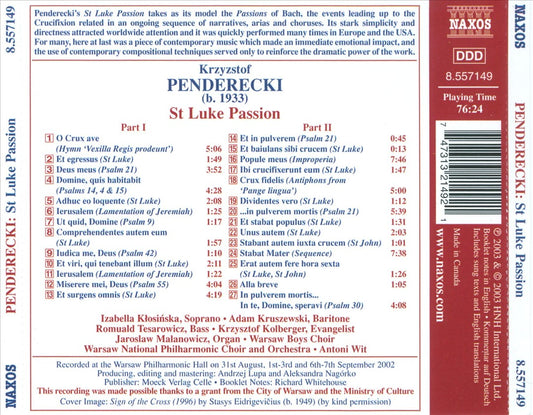 Krzysztof Penderecki: St Luke Passion cover art