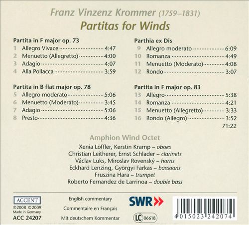 Krommer: Partitas for Winds cover art