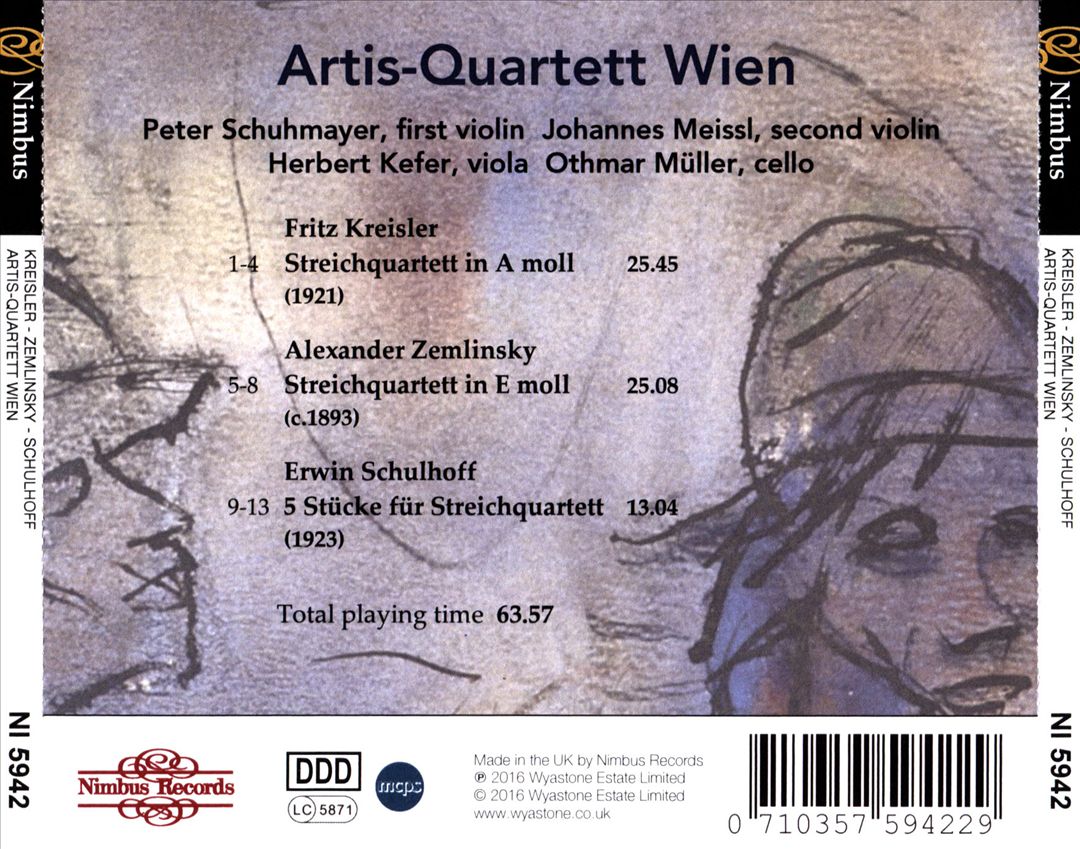 Kreisler: Quartett in A moll;  Zemlinsky: Quartett in E moll;  Schulhoff:  5 Stücke cover art