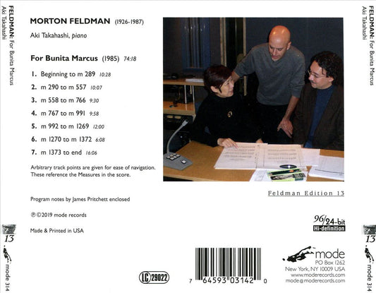 Morton Feldman: For Bunita Marcus cover art