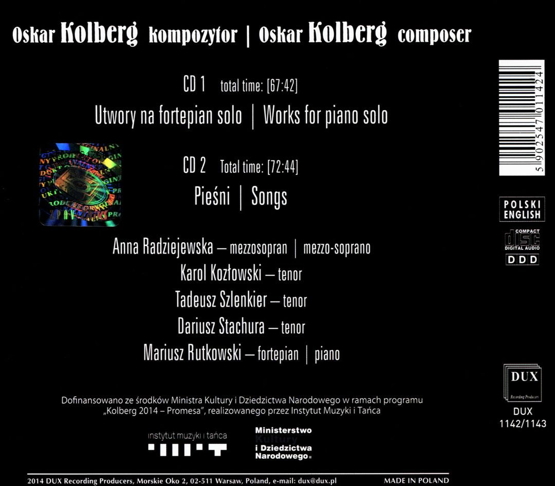 Oskar Kolberg: Pieces for Piano Solo; Songs cover art