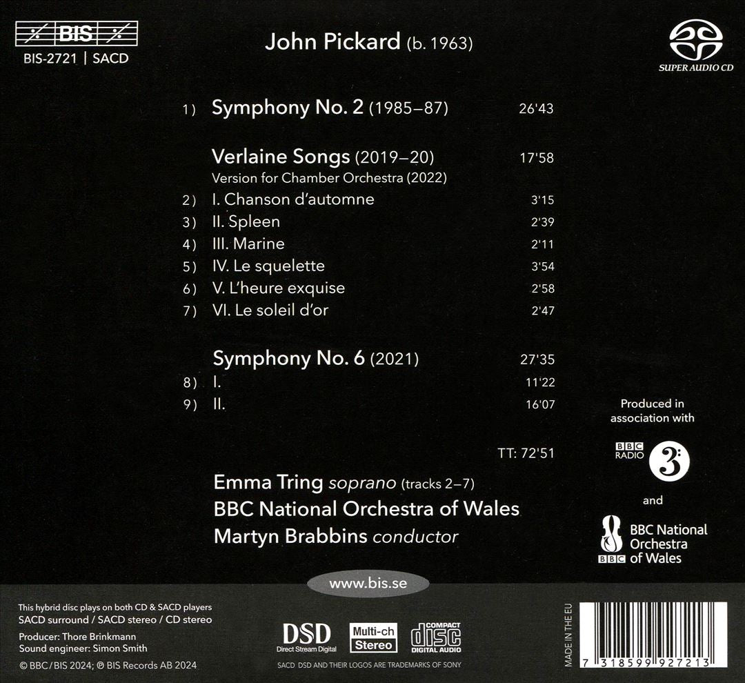 John Pickard: Symphonies 2 & 6; Verlaine Songs cover art