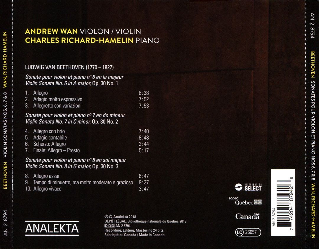 Beethoven: Sonates pour Violon et Piano Nos. 6, 7 & 8 cover art