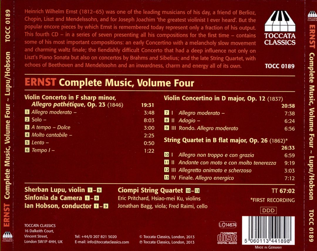 Henirch Wilhelm Ernst: Complete Music, Vol. 4 cover art