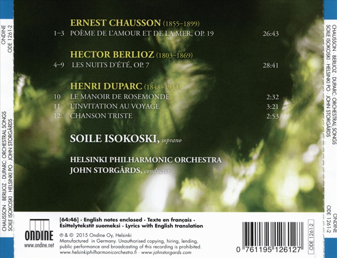 Chausson: Poème de l'amour et de la mer; Berlioz: Nuits d'été; Duparc: Songs cover art