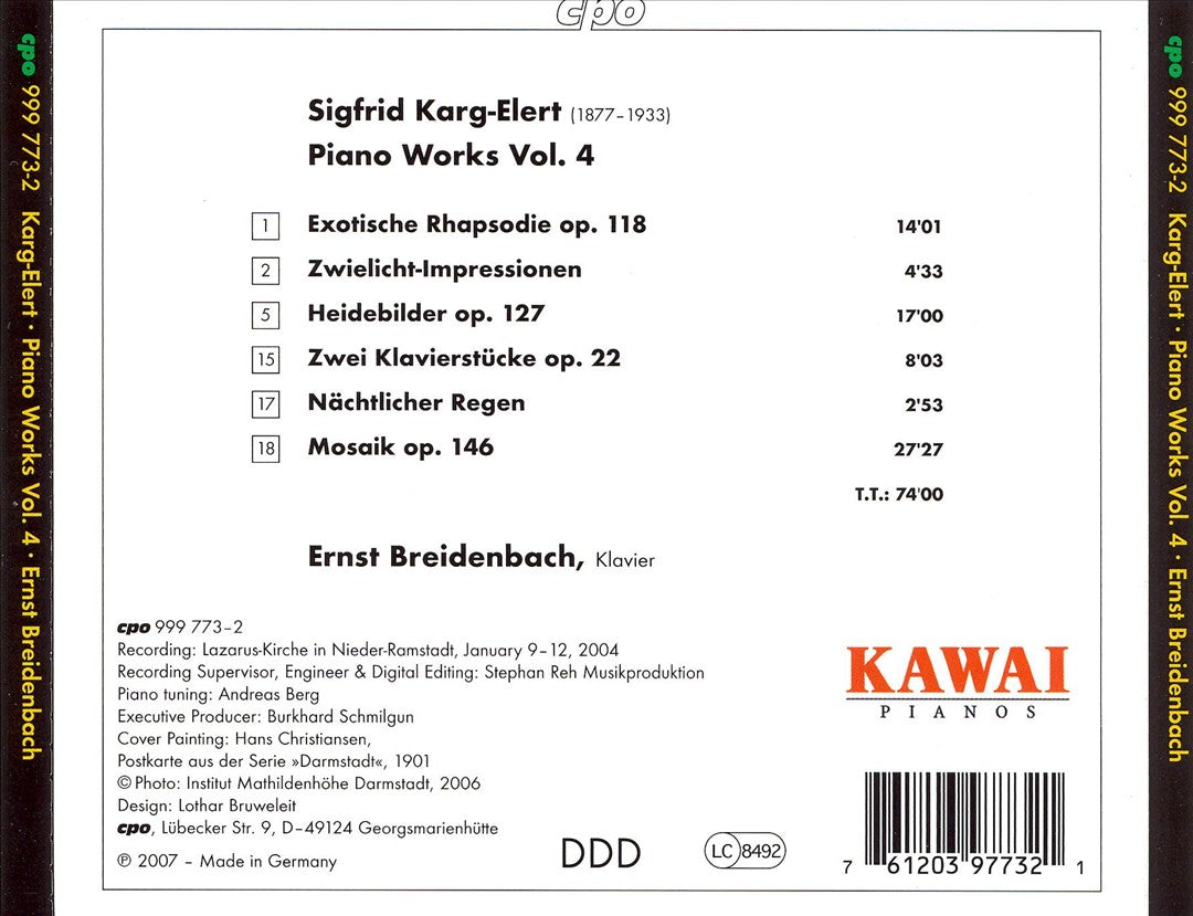 Sigfrid Karg-Elert: Piano Works, Vol. 4 cover art