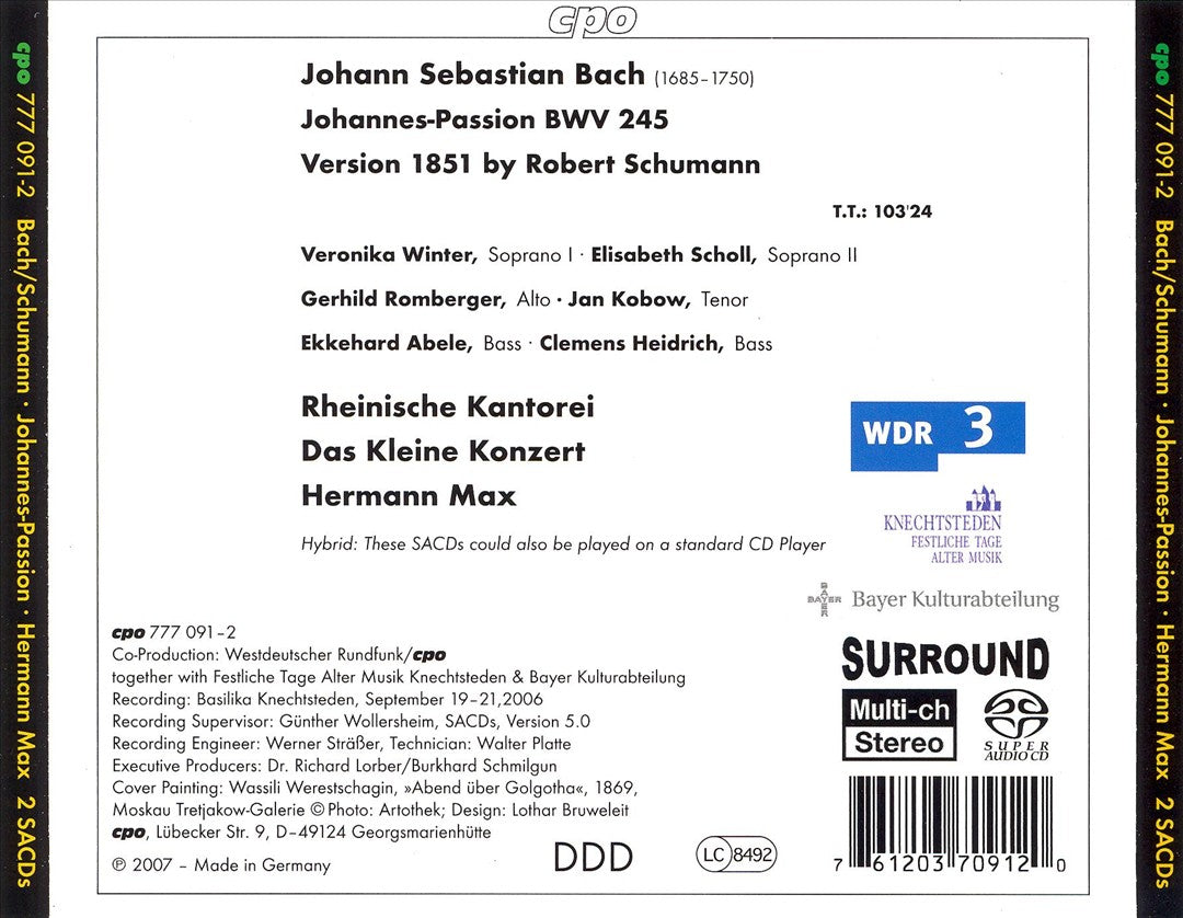 Bach: Johannes Passion arranged by Robert Schumann cover art