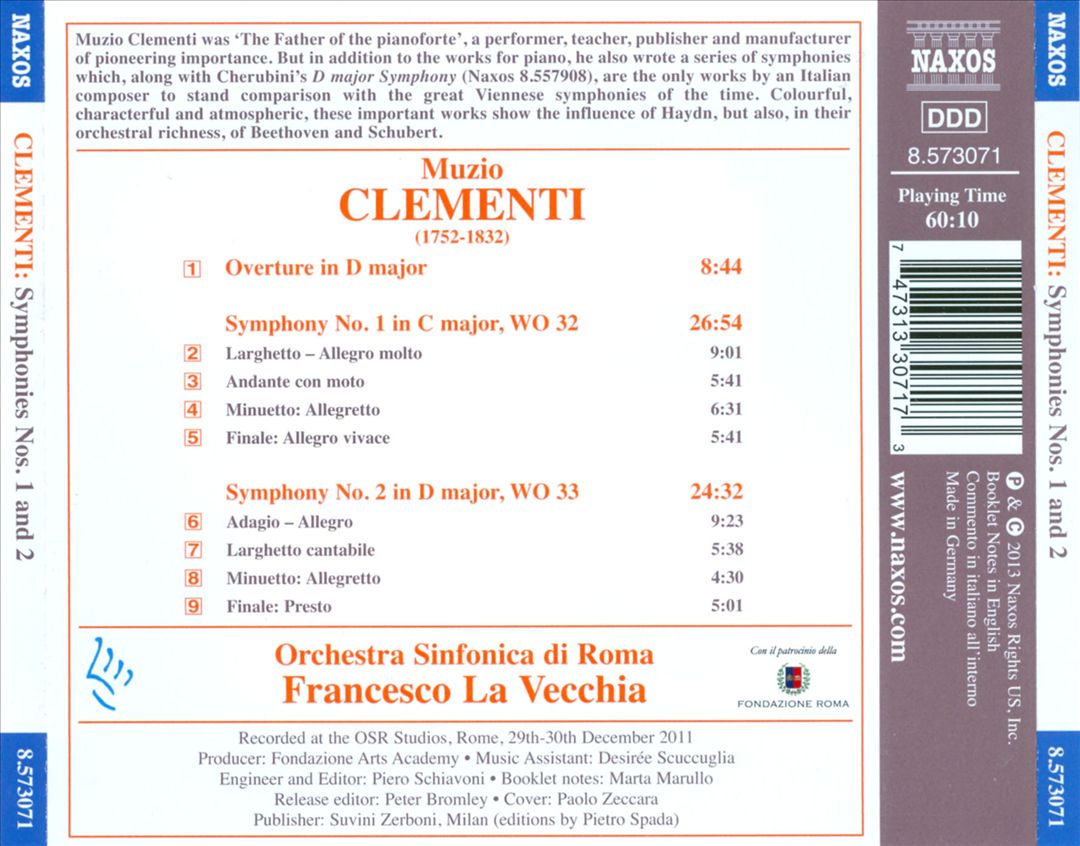 Clementi: Symphonies Nos. 1 & 2; Overture in D major cover art