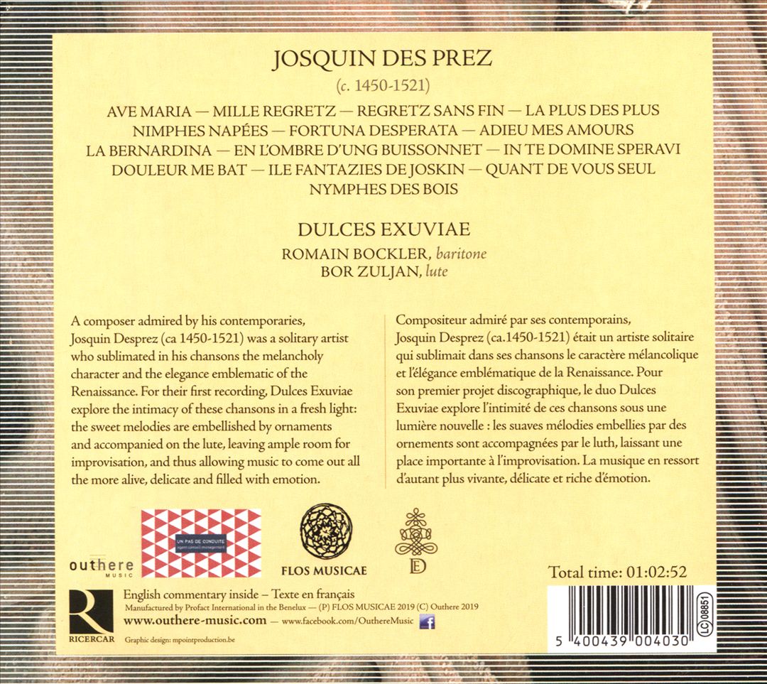 Josquin: Adieu mes Amours cover art