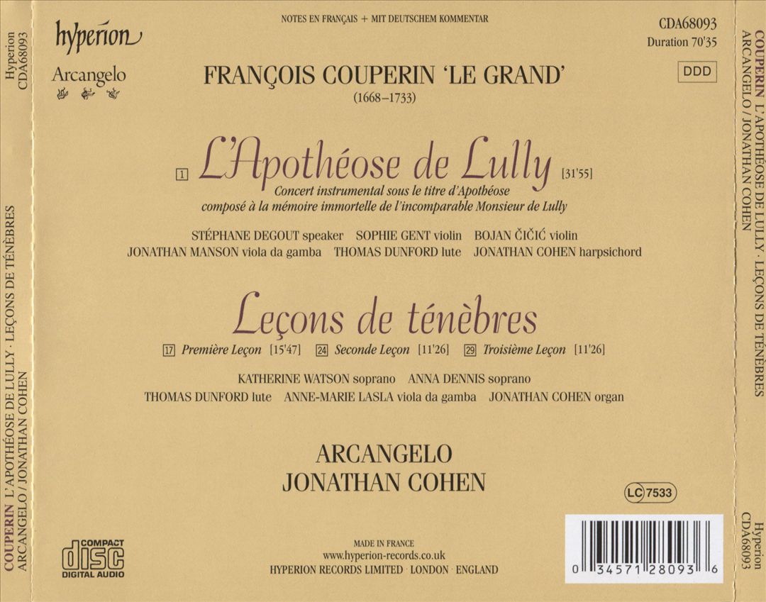 Couperin: L'Apothéose de Lully; Leçons de Ténèbres cover art