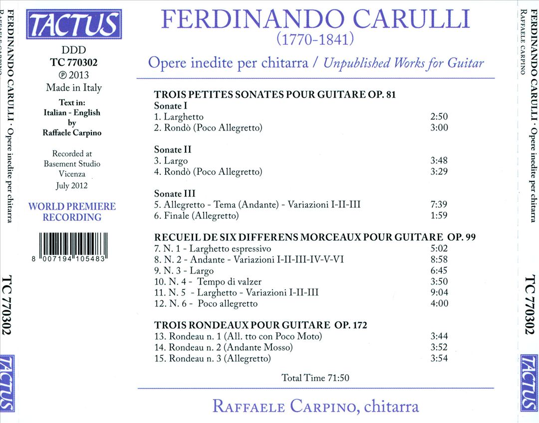 Ferdinando Carulli: Opere inedite per chitarra cover art