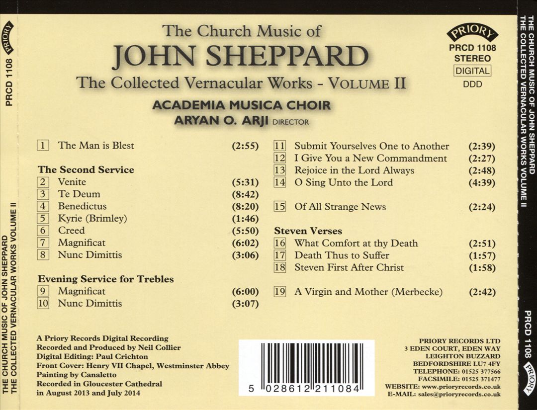 Church Music of John Sheppard: The Collected Vernacular Works, Vol. 2 cover art