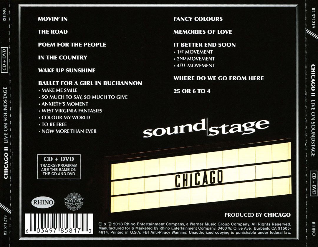 Chicago II: Live on Soundstage cover art