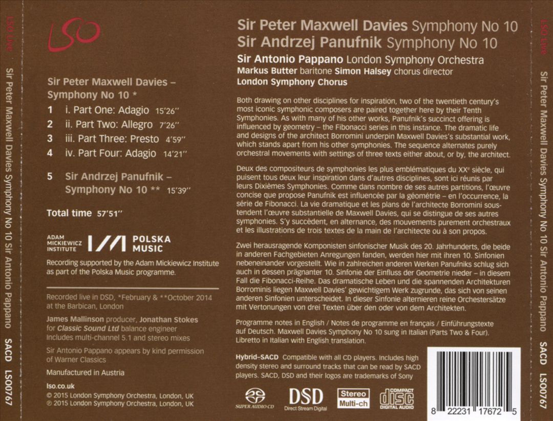 Sir Peter Maxwell Davies: Symphony No. 10; Sir Andrzej Panufnik: Symphony No. 10 cover art