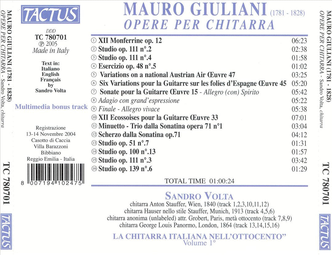 Mauro Giuliani: Opere per Chitarra cover art