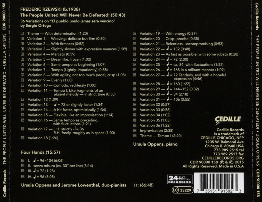 Frederic Rzewski: The People United Will Never Be Defeated!; Four Hands cover art
