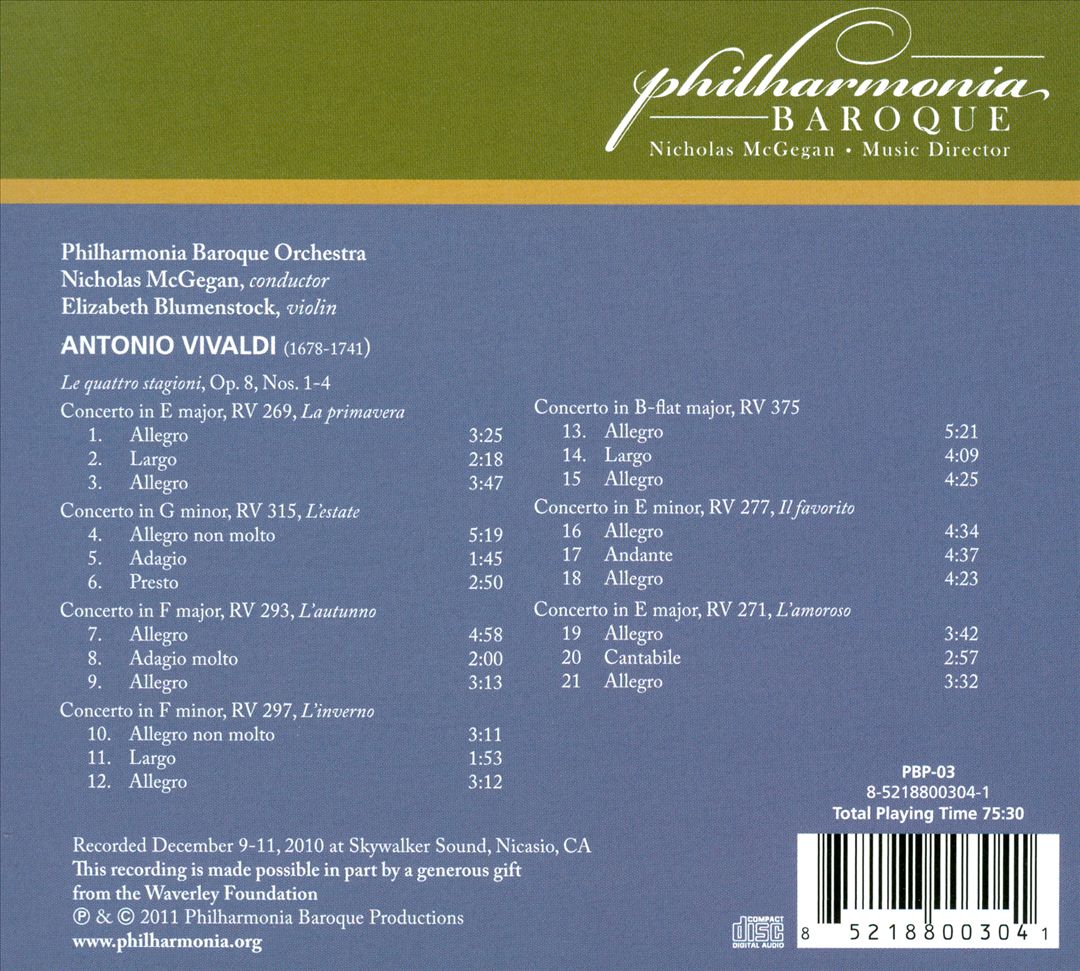 Vivaldi: The Four Seasons; Violin Concertos cover art