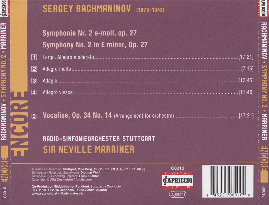Sergei Rachmaninov: Symphony No. 2; Vocalise cover art