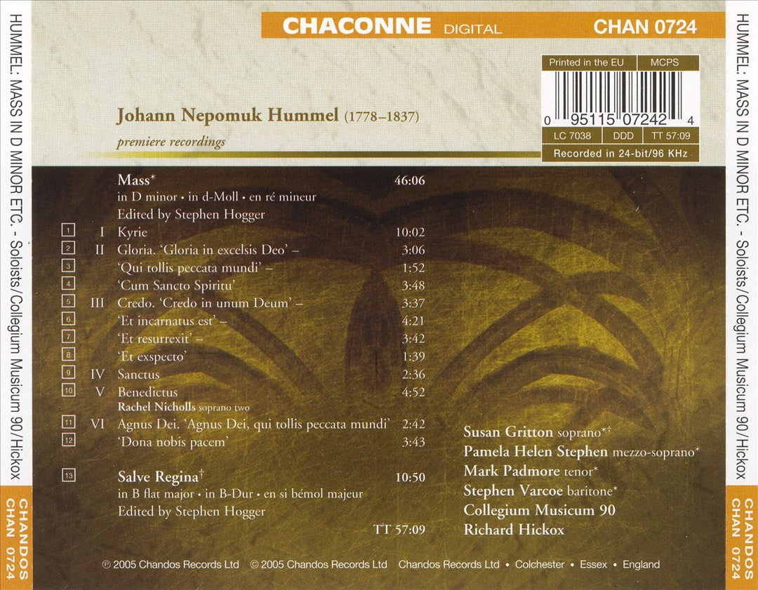 Hummel: Mass in D minor; Salve Regina cover art