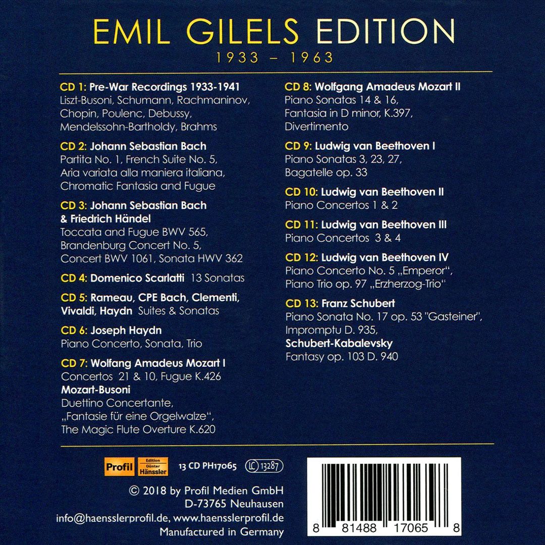 Emil Gilels Edition, 1933 - 1963 cover art