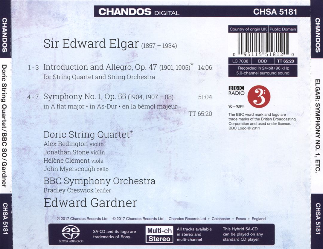 Elgar: Symphony No. 1; Introduction and Allegro cover art