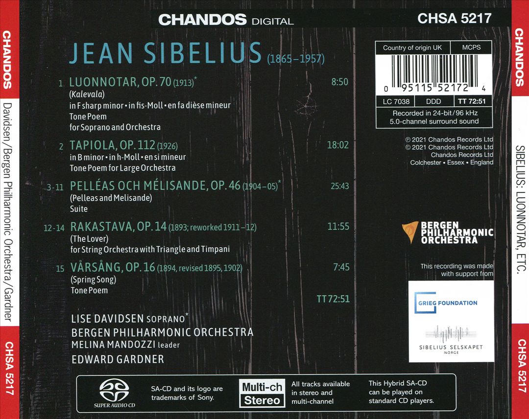 Sibelius: Luonnotar; Tapiola; Spring Song cover art