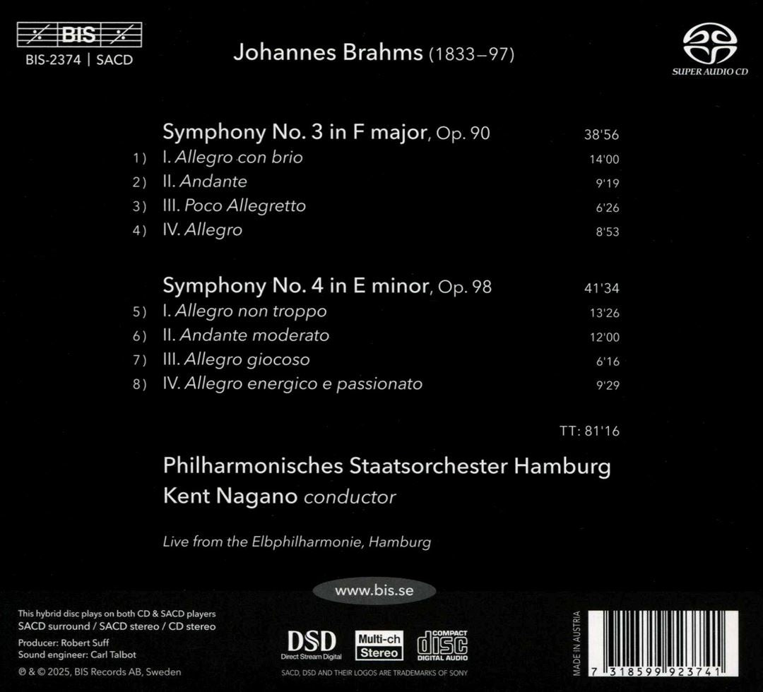Johannes Brahms: Symphonies Nos. 3 & 4 cover art