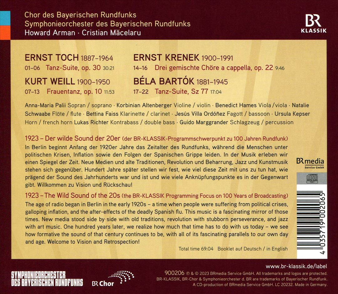 1923: Bartók, Krenek, Toch, Weill cover art