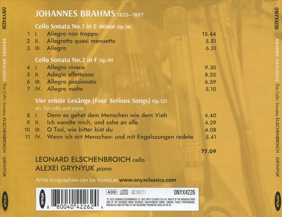 Brahms Analogue: The Cello Sonatas; Four Serious Songs cover art