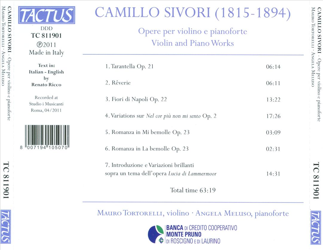 Camillo Sivori: Opere per violino e pianoforte cover art