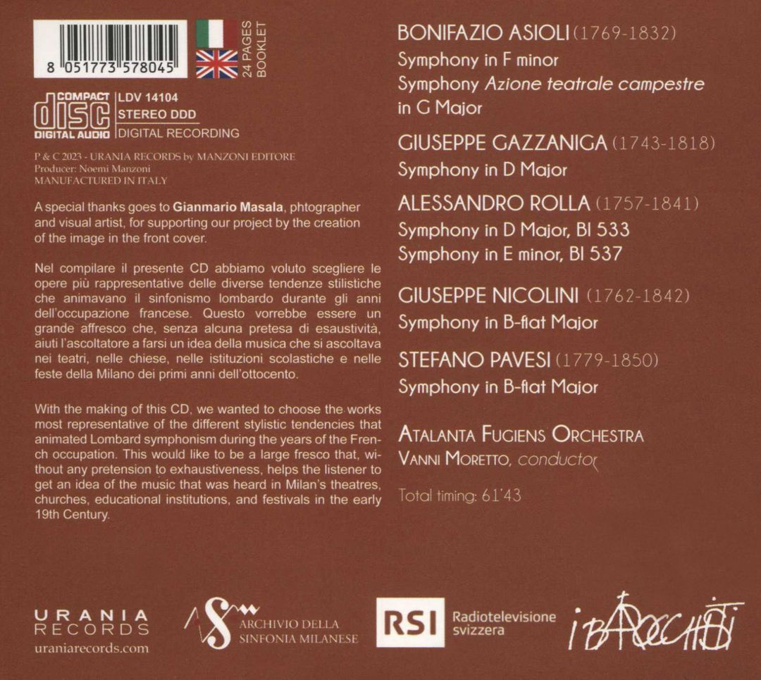 Sinfonie milanesi: Asioli, Gazzaniga, Rolla, Nicolini, Pavesi cover art