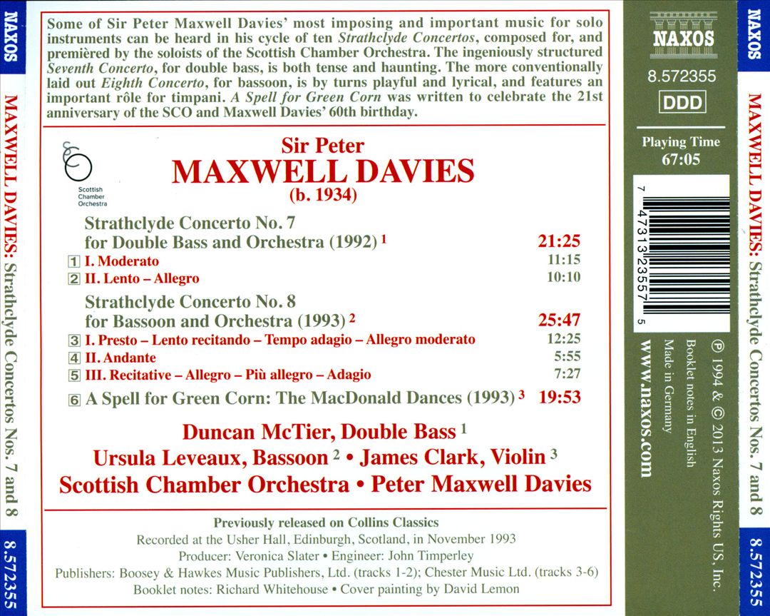 Sir Peter Maxwell Davies: Strathclyde Concertos Nos. 7 & 8; MacDonald Dances cover art