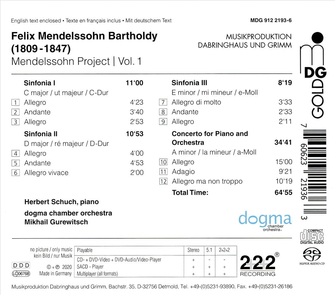 Mendelssohn Project, Vol. 1: String Symphonies 1-3; Piano Concerto A minor cover art