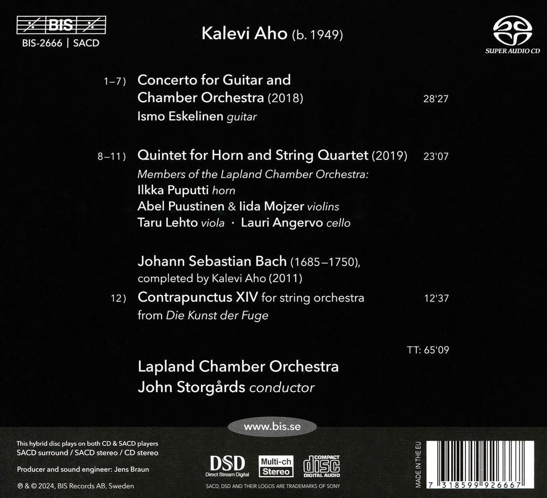 Aho: Guitar Concerto; Quintet for Horn and String Quartet; Bach/Aho: Contrapunctus XIV cover art