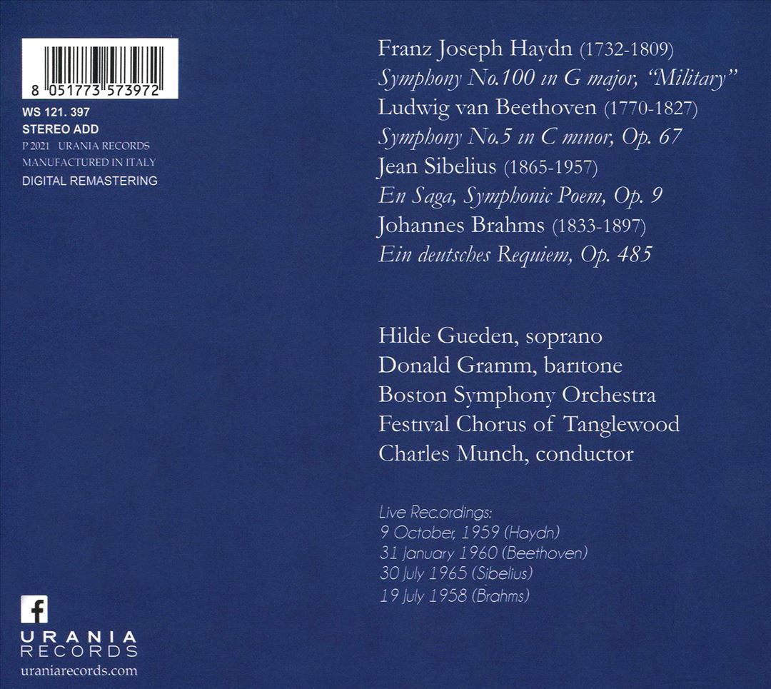 Charles Munch in Concert: Haydn, Beethoven, Brahms, Sibelius cover art