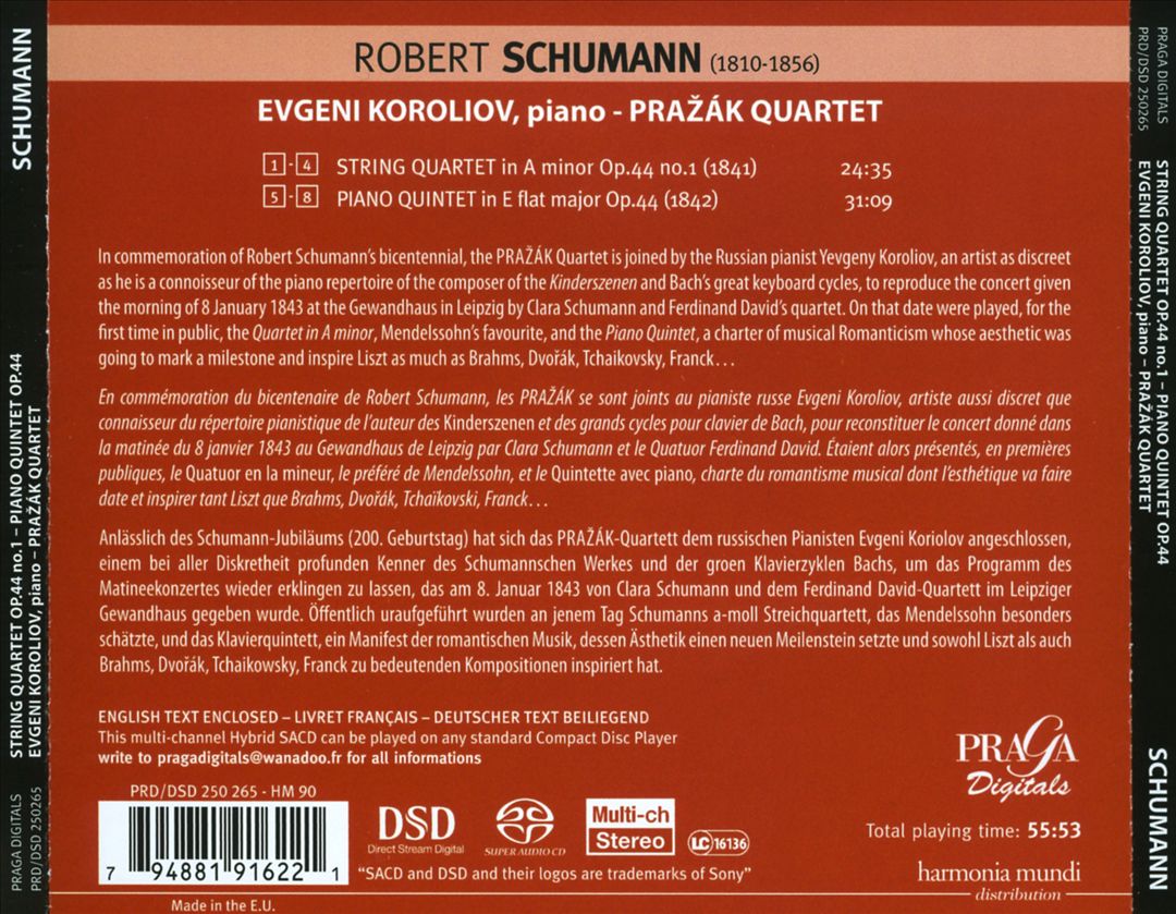Schumann: String Quartet, Op. 41/1; Piano Quintet, Op. 44 cover art