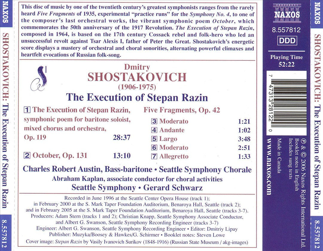 Shostakovich: The Execution of Stepan Razin; October; Five Fragments cover art