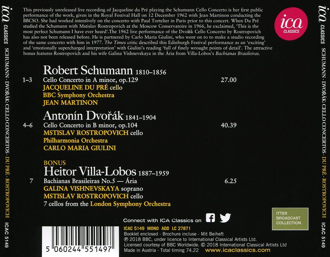 Schumann: Cello Concerto in A minor; Dvořák: Cello Concerto in B minor cover art
