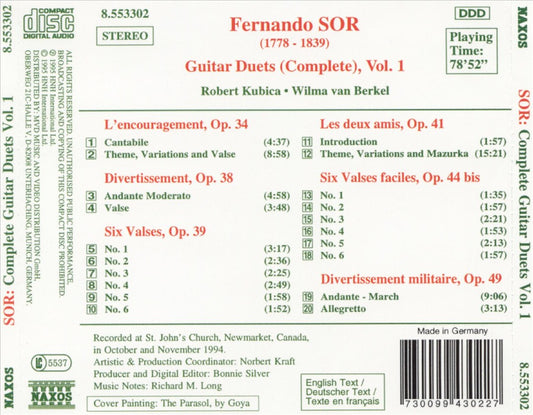 Sor: Complete Guitar Duets, Vol. 1 cover art
