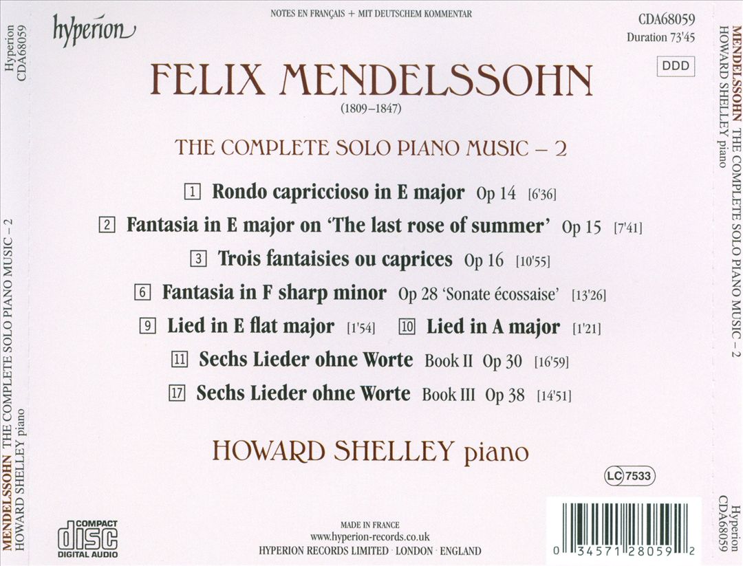 Mendelssohn: The Complete Solo Piano Music, Vol. 2 cover art