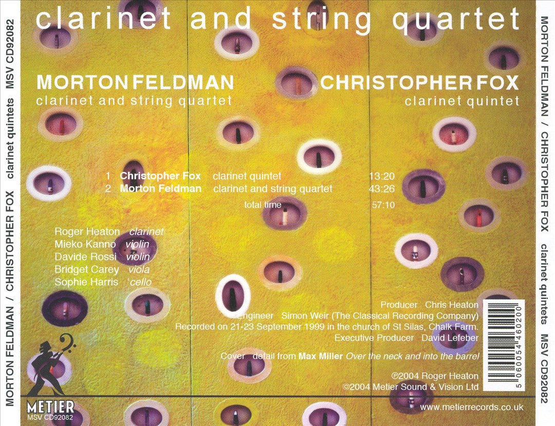 Morton Feldman: Clarinet and String Quartet; Christopher Fox: Clarinet Quintet cover art