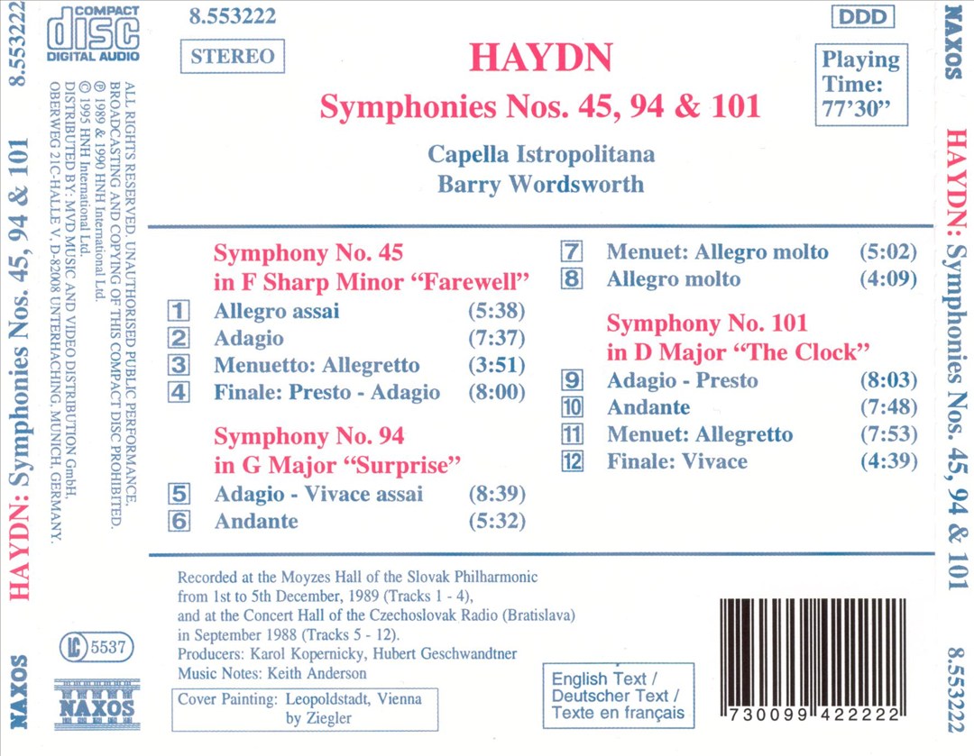 Haydn: Symphonies Nos. 45, 94 & 101 cover art