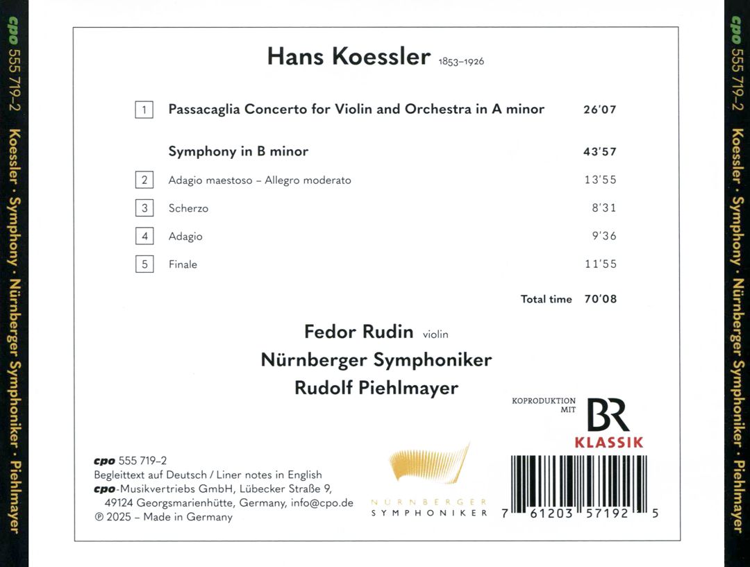 Hans Koessler: Symphony in B Minor; Violin Concerto cover art