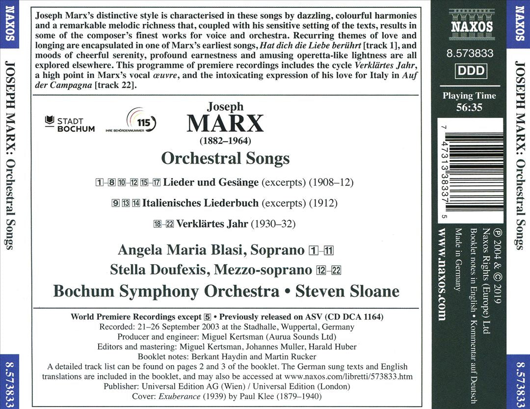 Joseph Marx: Orchestral Songs cover art