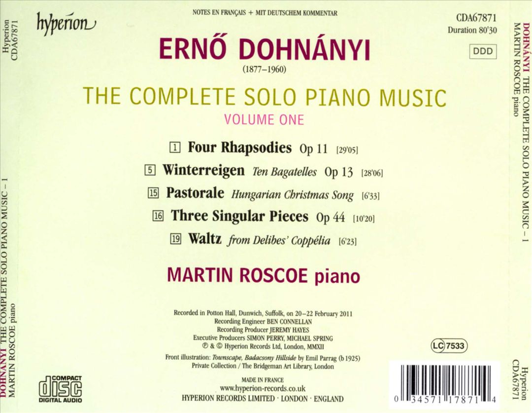 Erno Dohnányi: The Complete Solo Piano Music, Vol. 1 cover art
