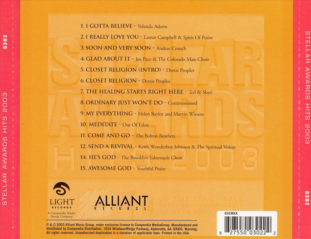 Stellar Award Hits 2003 cover art