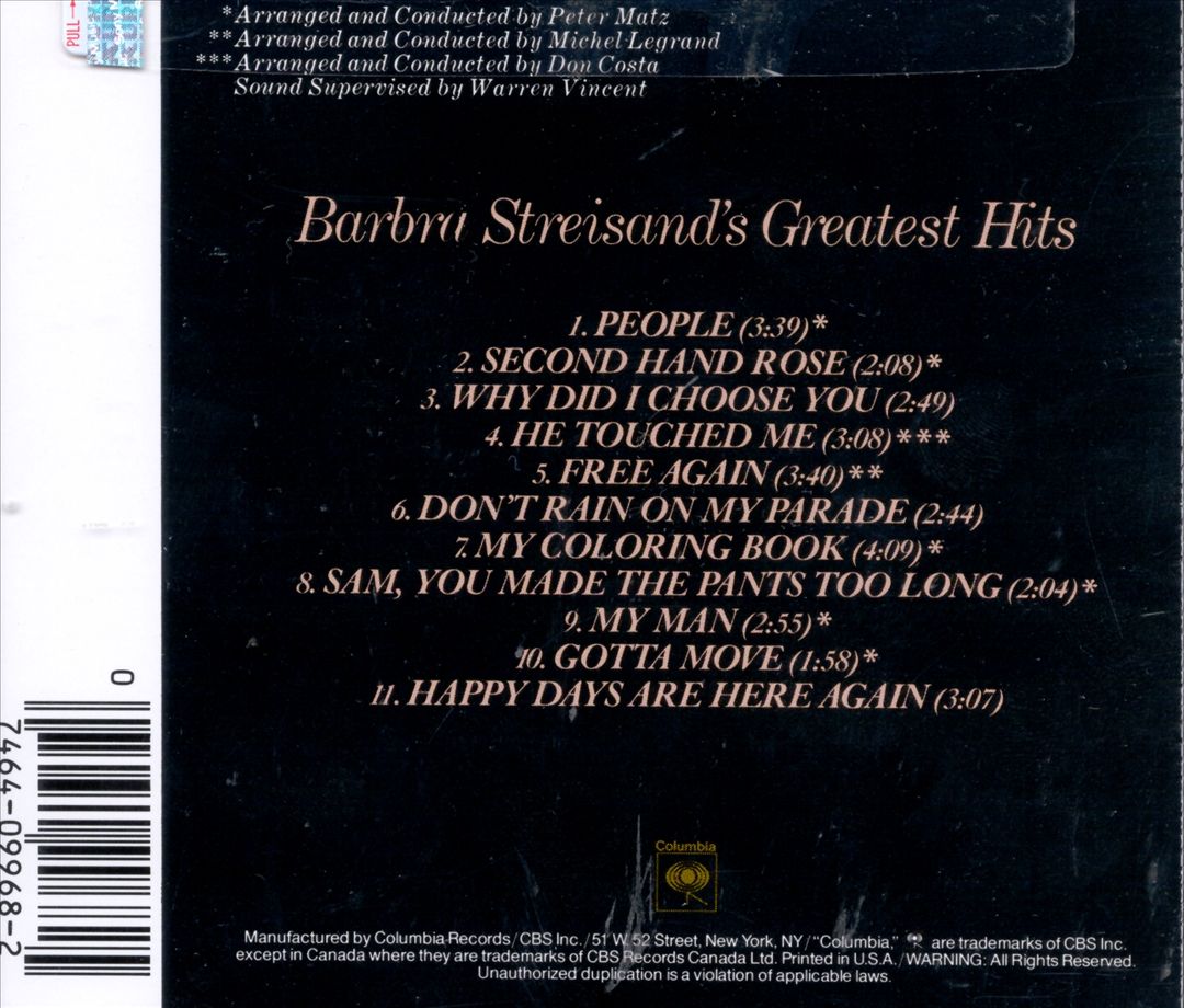 Barbra Streisand's Greatest Hits cover art